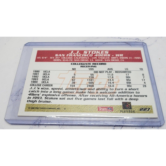 JJ Stokes 1995 Topps Draft Picks Rookie #227 - UCLA / San Francisco 49ers - Picture 4 of 4